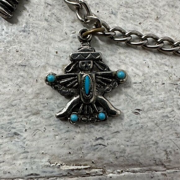 Vintage Native American Style Charm Bracelet With Faux Turquoise - Picture 5 of 5
